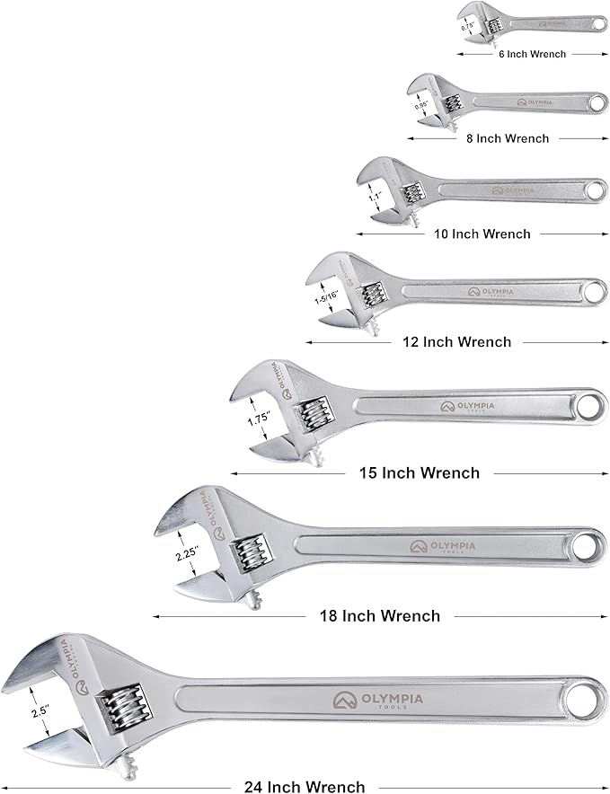 Olympia Tools 10" Adjustable Wrench, Heavy Duty Drop Forged Steel, Chrome Plated, Precision Machined Jaws, Rust Resistant