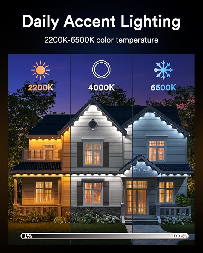 Lumary Permanent Outdoor Lights Pro with Remote, 105ft with 80LED 4000lm RGBAICW Smart Eave Lights, Work with Alexa Google IP67 Waterproof, Multi Scenes for Daily & Accent Lighting Chirstmas Decor