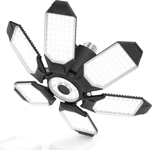 BRAINIAC LED Garage Light Bulbs 100W with 6 Adjustable Panels, E26/E27 Screw in Deformable Garage Ceiling Light Led for Warehouse Corridor Stadium