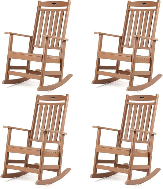 FUNBERRY Outdoor Rocking Chairs Set of 4, HDPE All Weather Poly Lumber Rocker, High Back Patio Rockers Easy Assembly