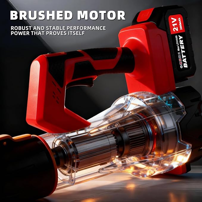 Cordless Leaf Blower 6-Speed Modes 21V,200MPH High-Velocity Electric Blower,Lightweight Design for Dry/Wet Leaves,Lawn Debris,Garage and Driveway Cleaning,Red