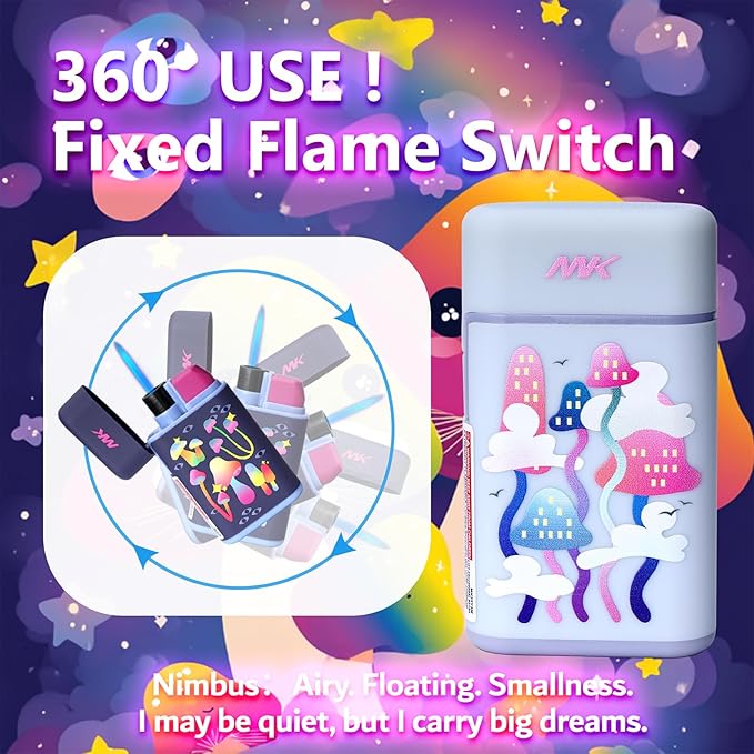 MK Lighter 5-Pack Torch Flame Pocket Lighters, Refillable and Multipurpose, Ideal for Candles, BBQ, Camping, and Everyday Use (Myco-Cosmo-5PC)