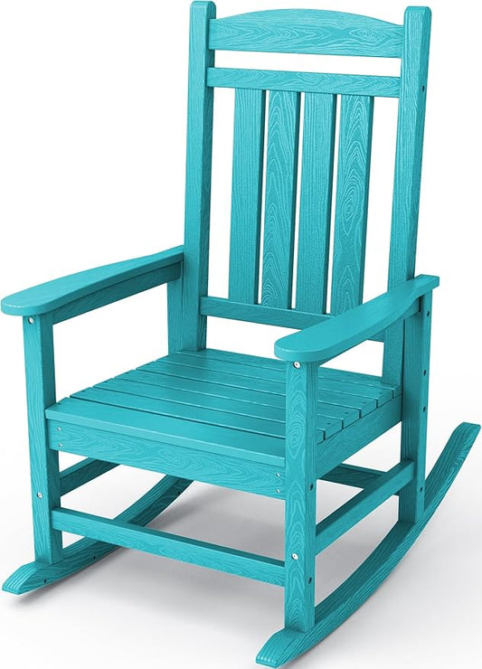 KINGYES HDPE Rocking Chairs Outdoor, Patio Rocking Chairs with 330lbs Support, Smooth Porch Rocker for Deck Lawn Yard, Aruba Blue