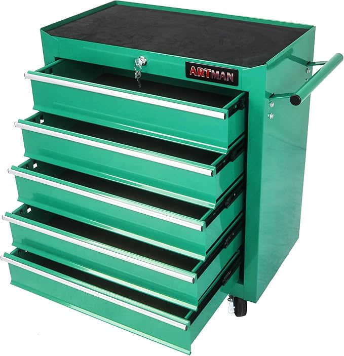 5 Large Drawers Rolling Tool Cart on Wheels, Trolley Organizer Tool Case Tool Chest, Multifunctional Tool Storage Tool Box for Workshop, Garage, Warehouse, Repair Shop (5 Drawers-29.3" H-Green)