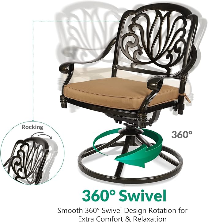 VIVIJASON 3-Piece Patio Furniture Dining Set, Outdoor All-Weather Cast Aluminum Bistro Set, Include 2 Swivel Chairs and 31" Round Table w/Umbrella Hole for Balcony, Lawn, Garden, Antique Bronze