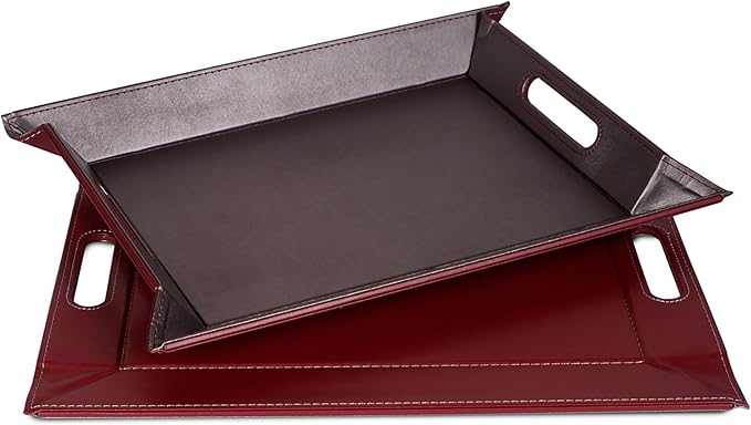 PLACEsMAT 2-in-1 Faux Leather Placemat & Serving Tray | Reversible Design, Lays Flat & Easy to Clean | Ottoman Food Tray, Perfect Housewarming Gift, 18” x 14” (Burgundy & Gunmetal, Single)