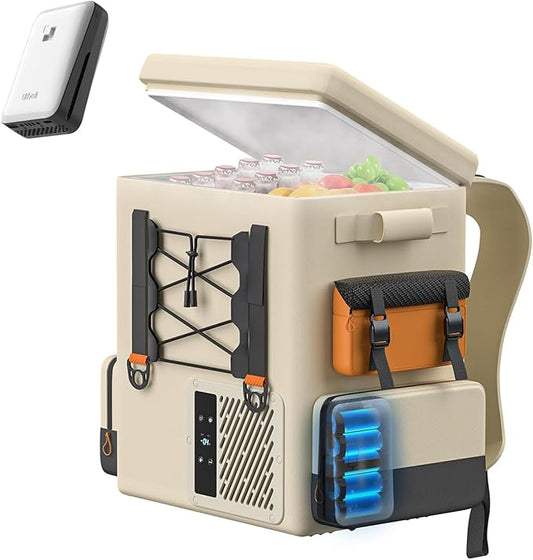LiTHELi Frozen Pack 12V Car Refrigerator & Portable Electric Cooler, 20L/21QT with 2 U20 Batteries, -4~68℉ Travel Fridge Freezer for Camping, Road Trips, RV, Boat & Beach (Backpack Design)
