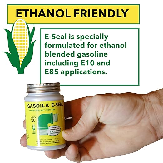 Gasoila Thread Sealant for Ethanol E10 & E85 Applications, Non-Hardening, Non-Toxic, Opaque Dark Green Paste – USA-Made, 1/2 Pint – Ideal for Pipe Threads, Motors, Fuel Lines & More, Brush in Cap