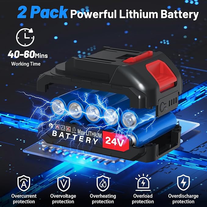 6L/min Cordless Pressure Washer, 18 bar Portable High Pressure Electric Washer with 2 Batteries, 6 in 1 Nozzle Cordless Battery High Pressure Washer, Sprays 6-10m Away, for Car/Floor/Patio Cleaning