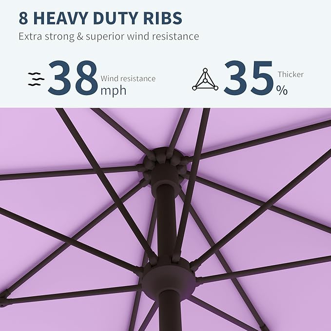 PatioKingdom 10FT Patio Umbrella with Push Button Tilt and Crank, Outdoor Market Umbrella with 8 Fiberglass Ribs, UV Protection Table Umbrella for Pool,Backyard,Garden,Deck(Taro Purple, 10FT)