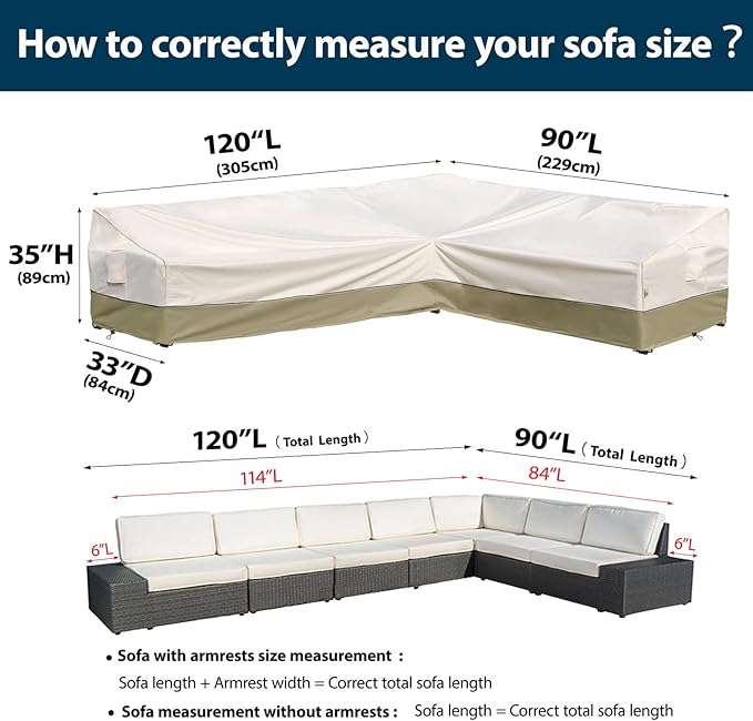 Outdoor Sectional Cover-L-Shaped Patio Furniture Covers Waterproof Rip-Stop Anti-UV 600D Heavy Duty Outdoor Couch Sofa Cover with 3 Air Vents, 120''L （90''L）33''D 35''H, Light Green