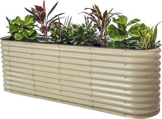 32" Extra Tall Raised Garden Bed Kits, 2 x 8 x 2.7ft Raised Planter Box Outdoor, 3.5 x 6.5 x 2.7ft Deep Root 9 in 1 Modular Metal Raised Beds for Gardening Vegetables Flowers Fruits - Pearl White