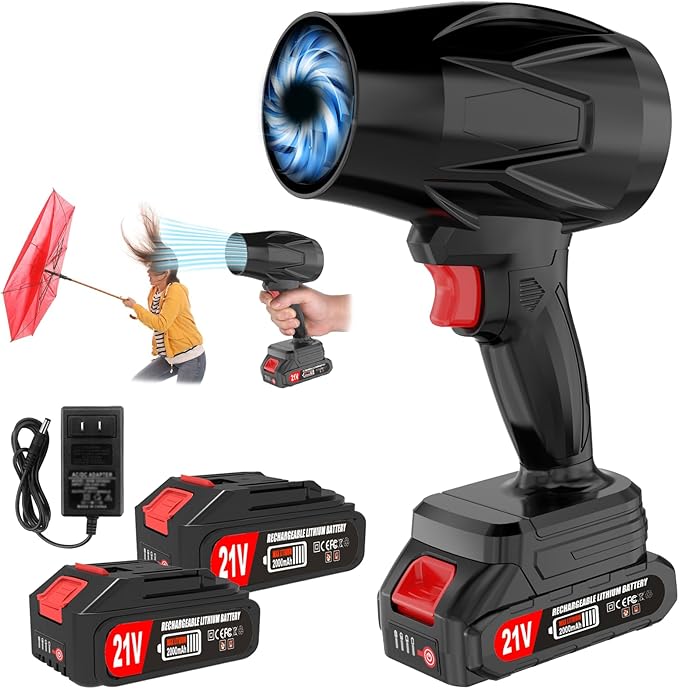 Cordless Leaf Blower with Battery and Charger, 400,000 RPM Turbo Air Jet Blower, Portable Lightweight Handheld Blower with Adjustable Speed for Patio Cleaning, Lawn Care, Car, Blowing Leaves and Dust