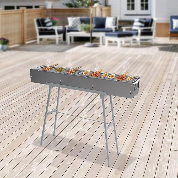 Portable Charcoal Grill Foldable Camping Barbecue Grill for Outdoor Cooking Large BBQ Grills with Adjustable Air Door Lamb Skewer Grills for Backyard Party Picnic Travel, 39.3x7x5.1Inch