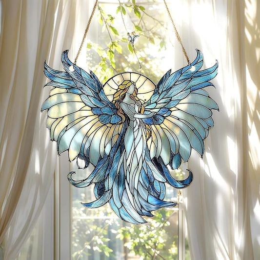 Guardian Angel Christmas Ornament Spiritual Religious Suncatcher Window Hanging Acrylic Stained Glass Effect Art Garden Decor Unique Gift for Mom Grandma Women