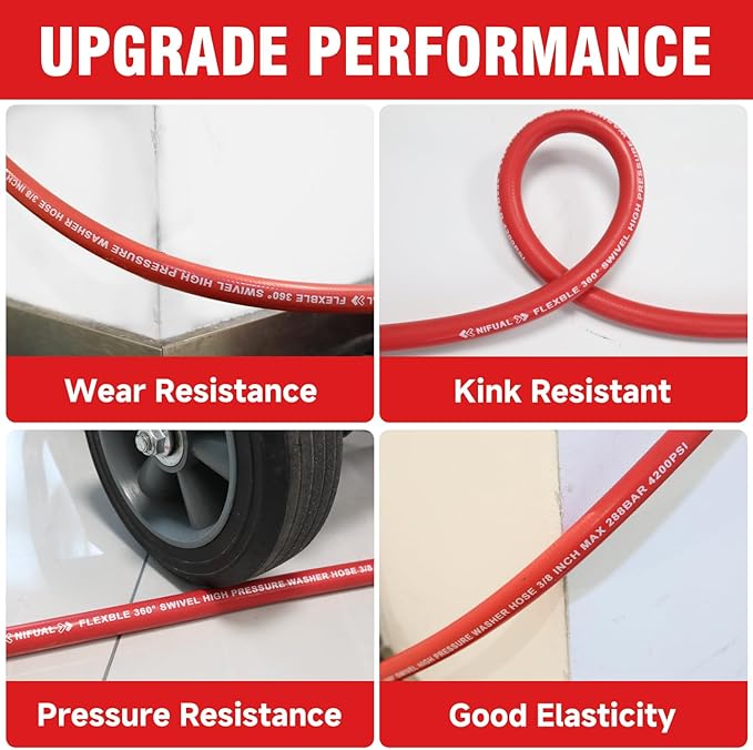 3/8" Super Wear Resistant Pressure Washer Hose 150 FT,Kink Resistant Power Washer Replacement Hose Steel Wire Braided for Hot and Cold Water, with M22 14mm to 3/8" Swivel Quick Connect, 4200 PSI