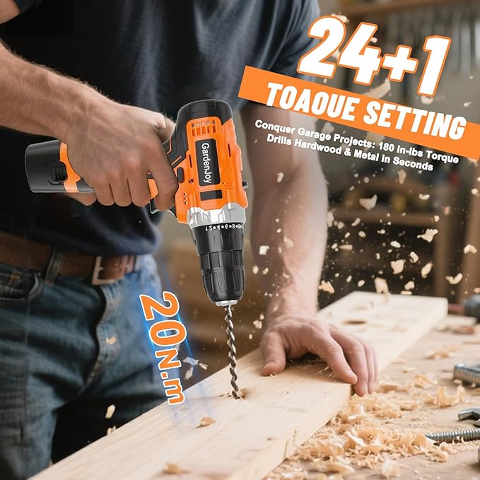 12V Cordless Electric Drill Driver Set, Powerful Lightweight Portable Rechargeable Screwdriver 65pcs Accessories,2-Speed, 24+1 Position for Wood/Wall Drilling & Screw Driving, Home DIY Tool woman man