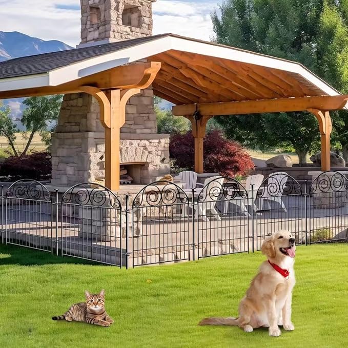Tall Garden Fence Animal Barrier with Gate, 40 in(H) 8 Panels Garden Fences and Borders for Dogs, Dog Fence Outdoor for Yard, Total Length 17.5 Ft Metal Temporary Fencing│Patented