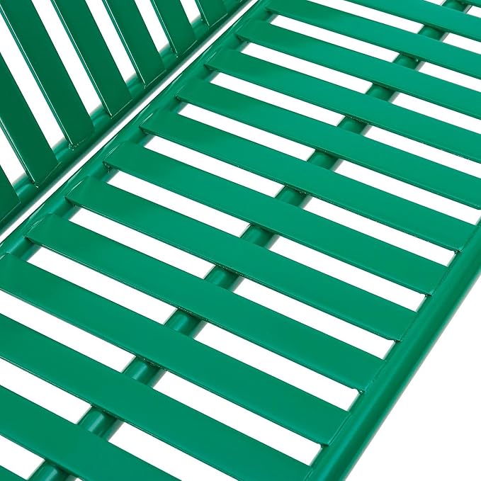 Global Industrial 4 ft. Outdoor Park Bench with Back, Vertical Steel Slat Construction, 600 lbs Capacity, Green, Unassembled, Heavy Duty Commercial Bench