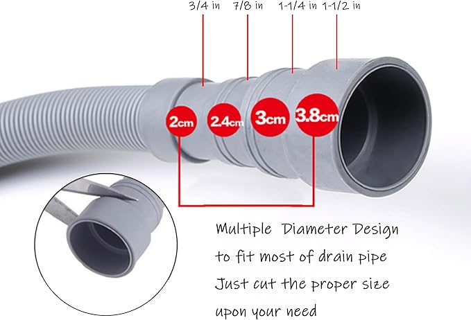 HLMOptimo 6 Feet Universal Washing Machine Drain Hose Flexible Dishwasher Drain Hose Extension Kits Corrugated Washer w/ 2 Clamps 1 adapter 1 U-Bend Holder