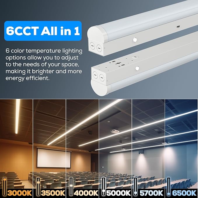 4FT LED Linear Strip Light, Super Bright LED Shop Lights 30W 40W 50W 60W 70W Selectable/100V-277V 6CCT 3000K-6500K, Flush Mount 0-10V Dimmable Commercial Garage Indoor Ceiling Light, ETL DLC(4 Pack)