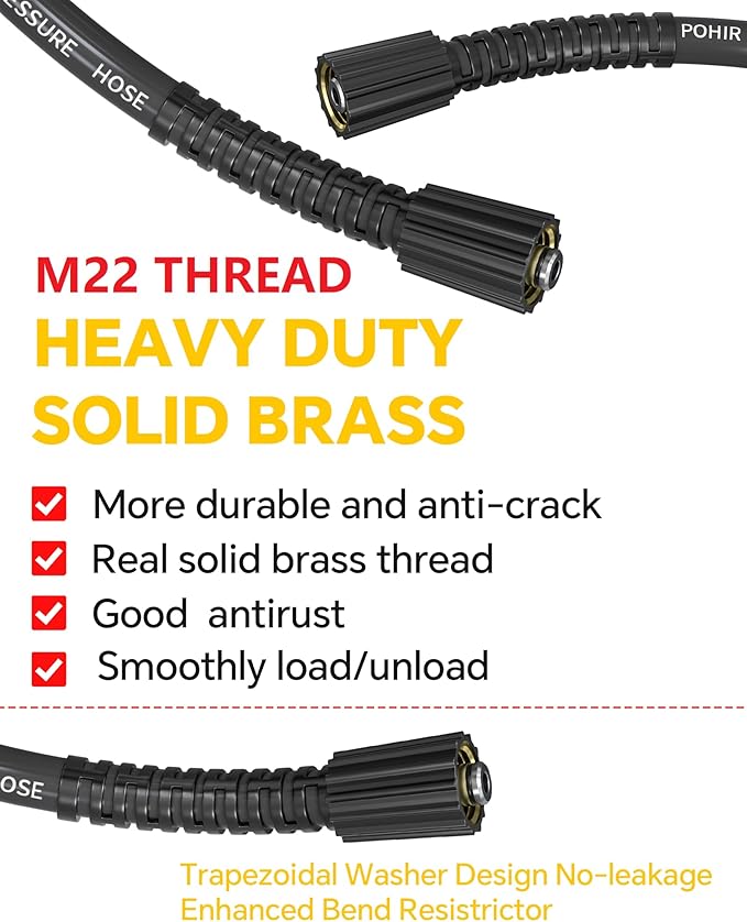POHIR 100ft Pressue Washer Hose 4000 PSI, High Power Washing Hose, Replacement Hose with M22 Extension Adapter and 4pcs M22 14mm to 3/8 Quick Connect