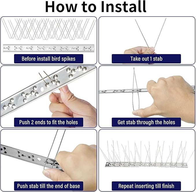 Bird Spikes,10 Piece Stainless Steel Bird Spike,13 inches Heavy Duty Pigeon Deterrent Spikes for Roof, Window, Fence,Waterproof Outdoor Birds Repellent for Woodpeckers Sparrows Seagulls
