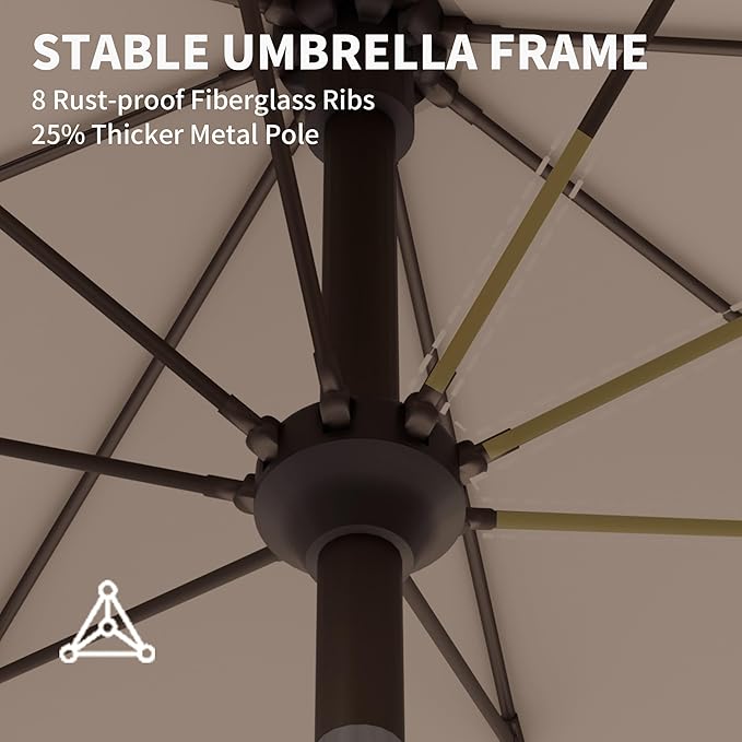 Kingdura 9FT Outdoor Patio Umbrella, Market Table Umbrella with Push Button Tilt and Crank, 8 Sturdy Fiberglass Ribs, UV Protection for Pool, Lawn, Deck, Backyard, Garden (Beige)