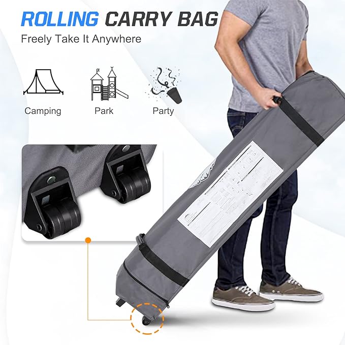 EAGLE PEAK Pop Up Canopy Tent with Wheeled Carry Bag, 8 Stakes, 4 Ropes, 4 Weight Bags, Easy Set Up Tent Canopy, 10x10 ft, 100sqft of Shade, Blue Fade Stripe