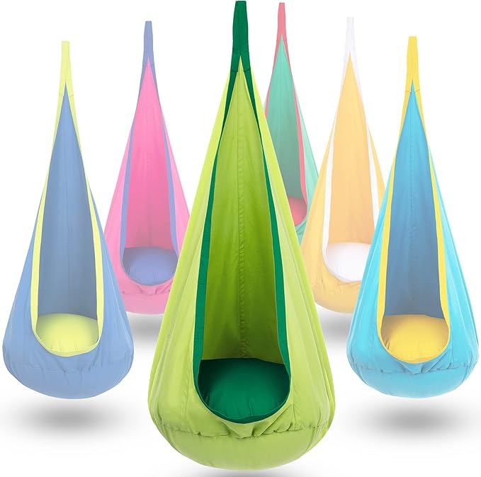 Y- STOP Kids Pod Swing Seat, Hanging Hammock Chair Swing with Inflatable Pillow, Sensory Swing Chair with Pocket for Outdoor and Indoor (Green)
