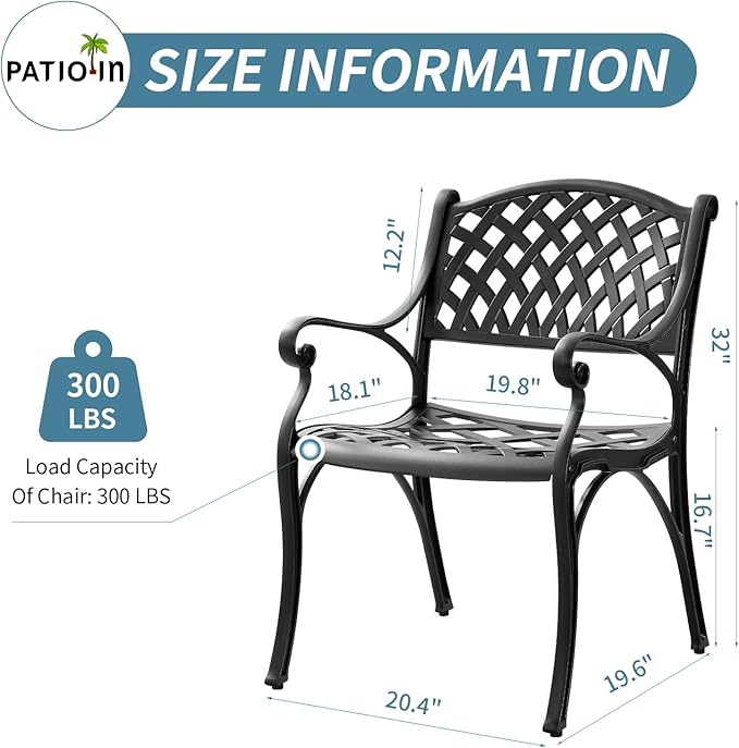 Cast Aluminum Patio Chairs Set of 2 with Armrests,Metal Bistro Chairs Outdoor Patio Dining Chairs,Outside Patio Furniture for Garden,Balcony,Yard,Black