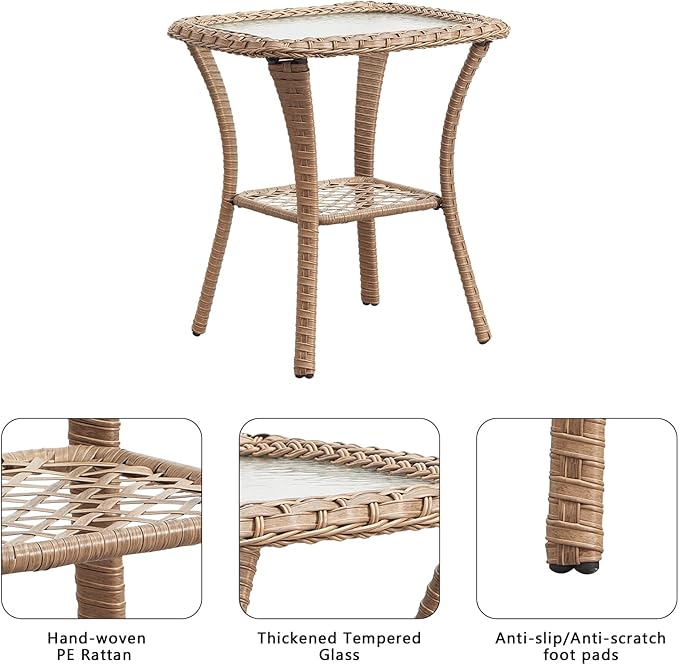 Rilyson Patio Bistro Set Outdoor Chairs - 3 Piece Wicker Rattan Patio Furniture Set with 2 Armrest Chair and 1 Side Table for Proch Deck Garden Backyard Balcony(Yellow/Beige)