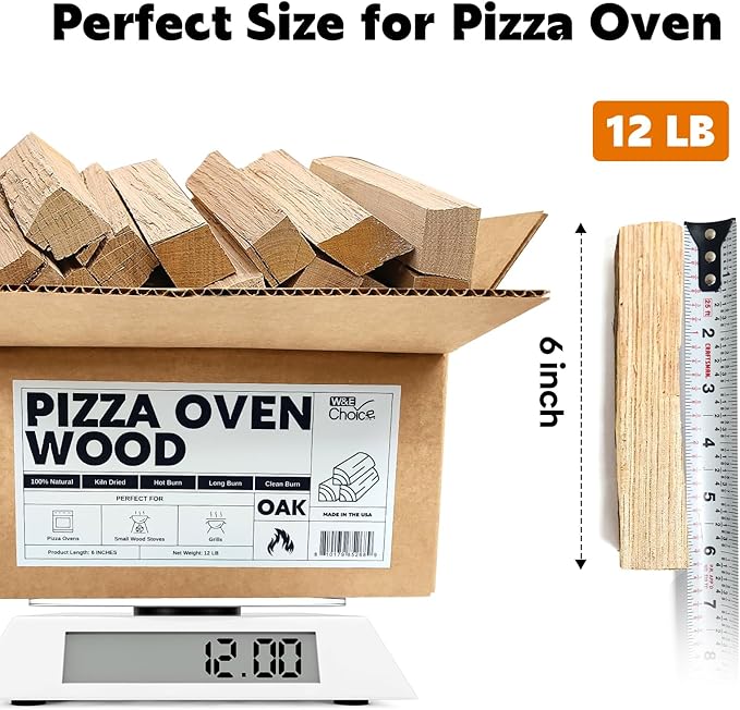 W&E Choice Pizza Oven Wood 6 Inch Mini Logs, 12 lbs Box, Kiln Dried Oak Firewood for Pizza Ovens, Ooni and Gozney, Solo Stove, Long-Lasting Burn for BBQ, Grills and Smokers, Product of USA