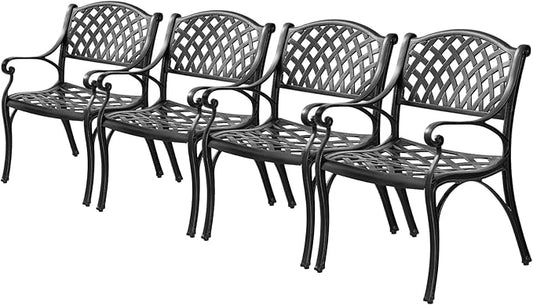 Cast Aluminum Outdoor Dining Chairs Set of 4, 4 Piece All Weather Patio Bistro Chairs with Armrest for Balcony, Backyard Garden