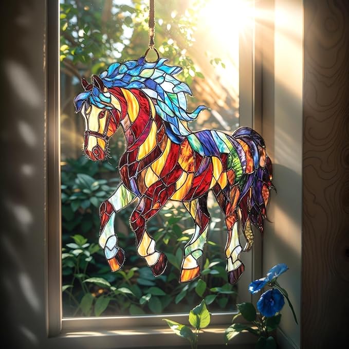 Horse Christmas Ornament Equestrian Lover Acrylic Suncatcher Window Hanging Stained Glass Effect Art Garden Decor Unique Gift for Mom Grandma Women Thanksgiving