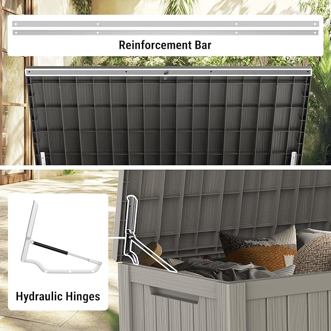 Mars Villa 180 Gallon Outdoor Storage Box, Large Waterproof Resin Deck Box for Patio Furniture Cushions, Pool Supplies, Gardening Tools, Lockable, Weatherproof and UV Resistant, Light Brown