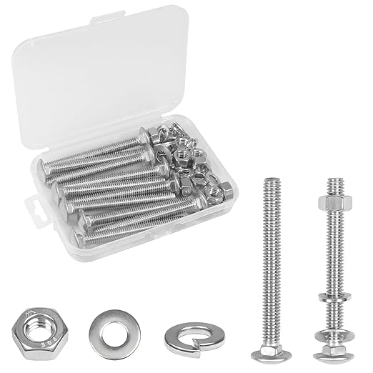 Yinpecly 10 Sets 5/16-18 x 3" Carriage Bolts Screws, 304 Stainless Steel Round Head Square Neck Carriage Bolts and Nuts Kit, with Flat & Lock Washers, Full Thread Coverage