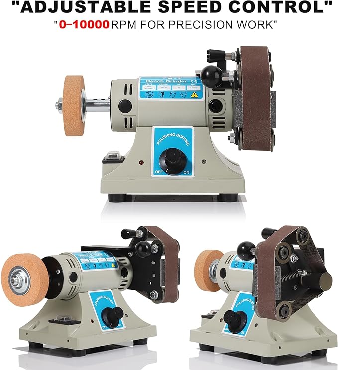 110V Wet Belt Sander for Metal Working, 350W Rock Polisher, 0-10000RPM Adjustable Power Belt Sanders for Woodworking tools, Bench Sharpening, Knife Grinding and DIY Projects