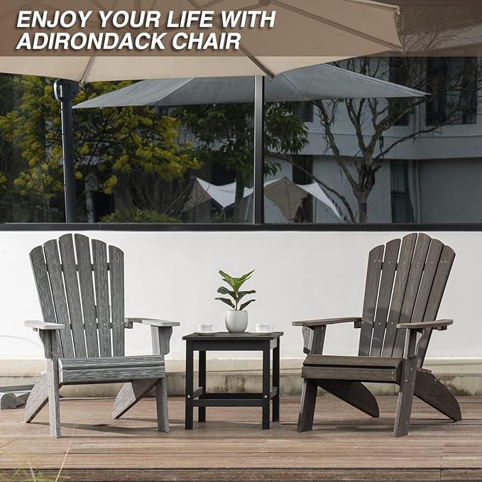 Adirondack Chair Outdoor, Oversized Patio Chair Poly Lumber, Weather Resistant & Heavy Duty, Fire Pits Chair for Porch, Poolside, Lawn, Backyard and Garden, 350lbs Capacity (Grey)