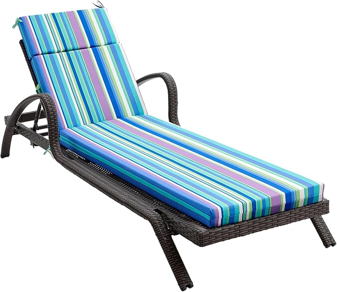 FILUXE Chaise Lounge Cushions Outdoor Furniture, High-Density Foam Chair Cushion with Ties, Weather & Fade Resistant - Patio Recliner Chairs Cushions for Lawn, Pool & Beach 80x26x3 Inch, Stripe Blue
