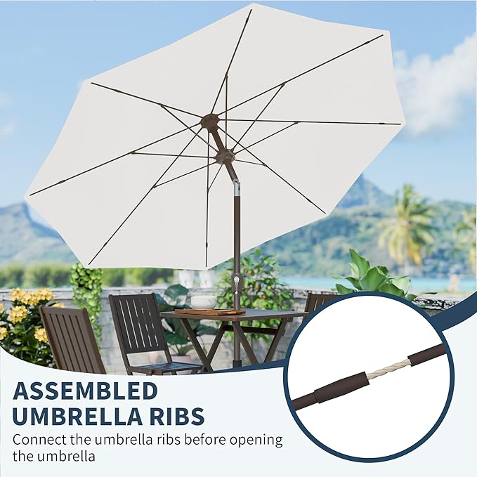 PatioKingdom 11FT Patio Umbrella,Outdoor Umbrella with Push Button Tilt and Crank,Market Table Umbrella with 8 Sturdy Fiberglass Ribs UV Protection(Creamy-white, 11FT)