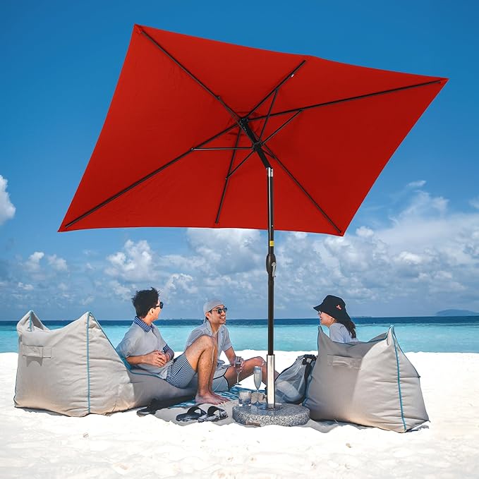 SUNVIVI OUTDOOR Patio Umbrella, Rectangular Patio Umbrella, Metal Pole Square Outdoor Umbrella with Crank and Push Button Tilt, Large Outdoor Umbrella with Polyester Canopy