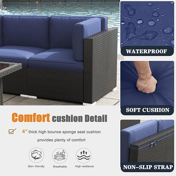 Patio Furniture Set with Fire Pit Table, 8 Pieces Outdoor All-Weather Wicker Conversation Sectional Chair Sofa Set