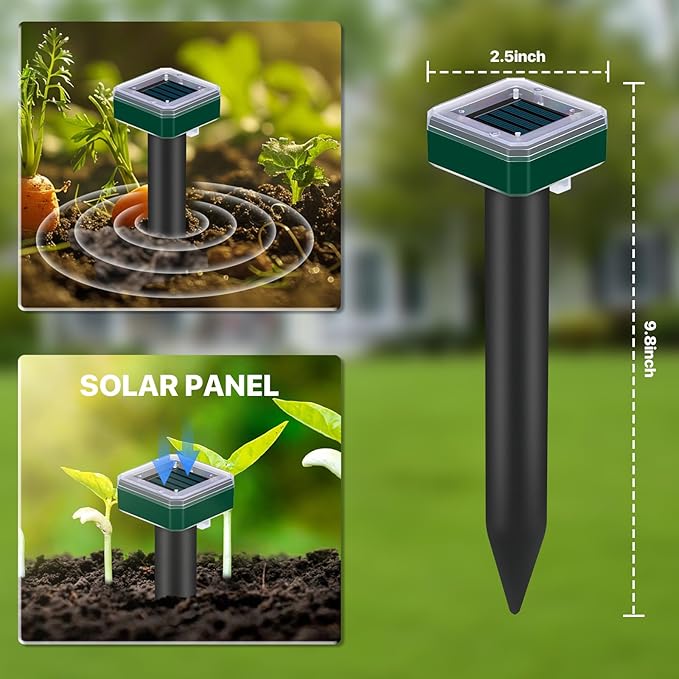 Mole Repellent Solar Powered for Lawns Snake Repellent for Yard Gopher Trap Groundhog Vole Repellent Ultrasonic Spike Outdoor Waterproof Sonic Chipmunk Rodent Burrowing Animals Deterrent Stake