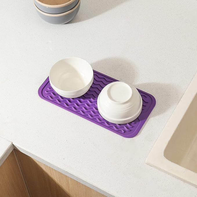 Silicone Dish Drying Mat for Multiple Usage,Easy clean,Eco-friendly,Heat-resistant Silicone Mat for Kitchen Counter or Sink,Refrigerator or Drawer Liner Purple S 12 inches x 6 inches