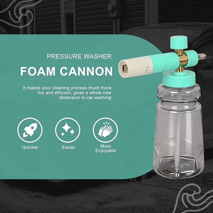Foam Cannon with Foam Economizer for Pressure Washer, Soap Cannon with 1/4" Quick Connect & Adjustable Nozzle for Car Wash, Universal Fit for Most Liquid Bottles, Additional 1.1 mm Orifice Nozzle