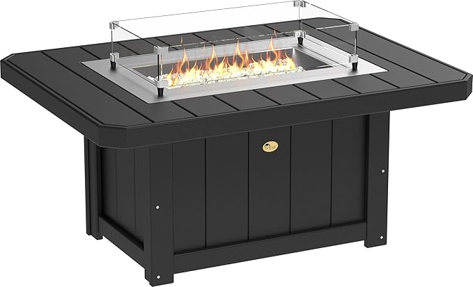 LuxCraft 51" Lumin Rectangular Gas Propane Fire Pit Table for Outdoor Patio with Tempered Glass Wind Guard and Stainless Steel Burner Cover - Amish Made in USA (Black)