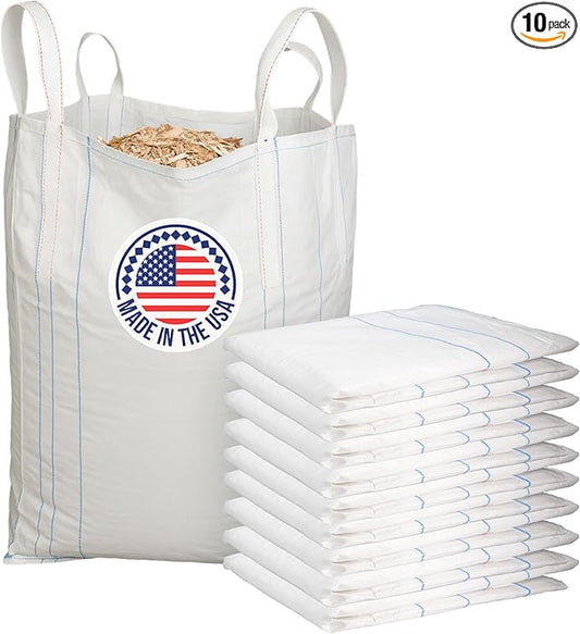 Bulk Construction Bags 35"Lx35"Wx50"H, 10-Pack - USA-Made Open Top, Flat Bottom Bulk Bags 2200 lbs Load Capacity - Heavy-Duty Super Sack for Handling Sand, Gravel & Demolition Debris by IDL Packaging