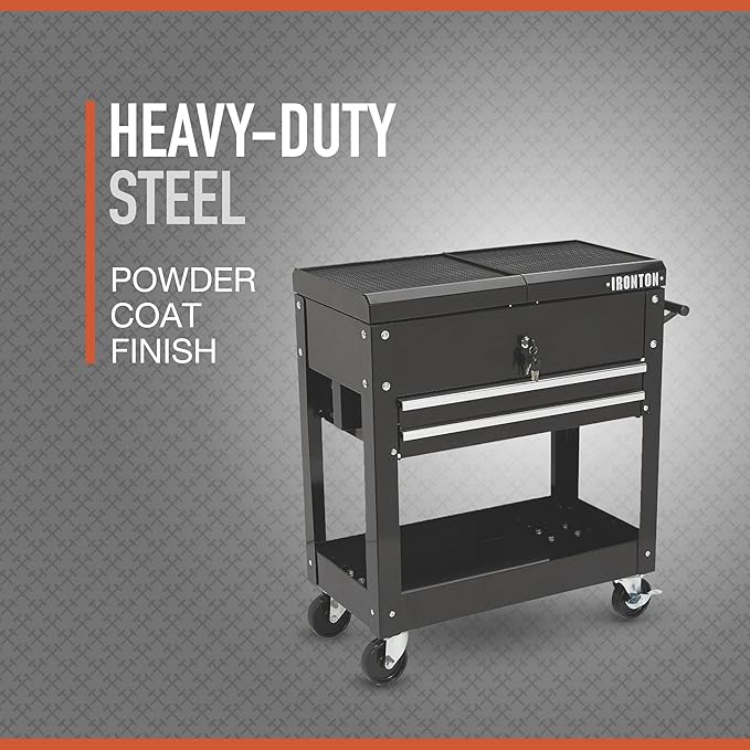 Ironton 28in. 2-Drawer Tool Cart - 30-1/2in.L x 14-1/2in.W x 33in.H, 350-Lb. Capacity