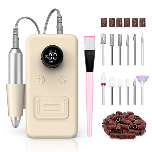 COPPA Portable Nail Drill, NDK106 Electric Nail Drill Professional Kit with 12 Bits 31 Sanding Bands, 45000RPM Rechargeable Nail Drills Machine for Acrylic Nails Gel Polishing Removing, Home & Salon